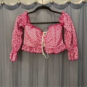 Pink and white off the shoulder crop top